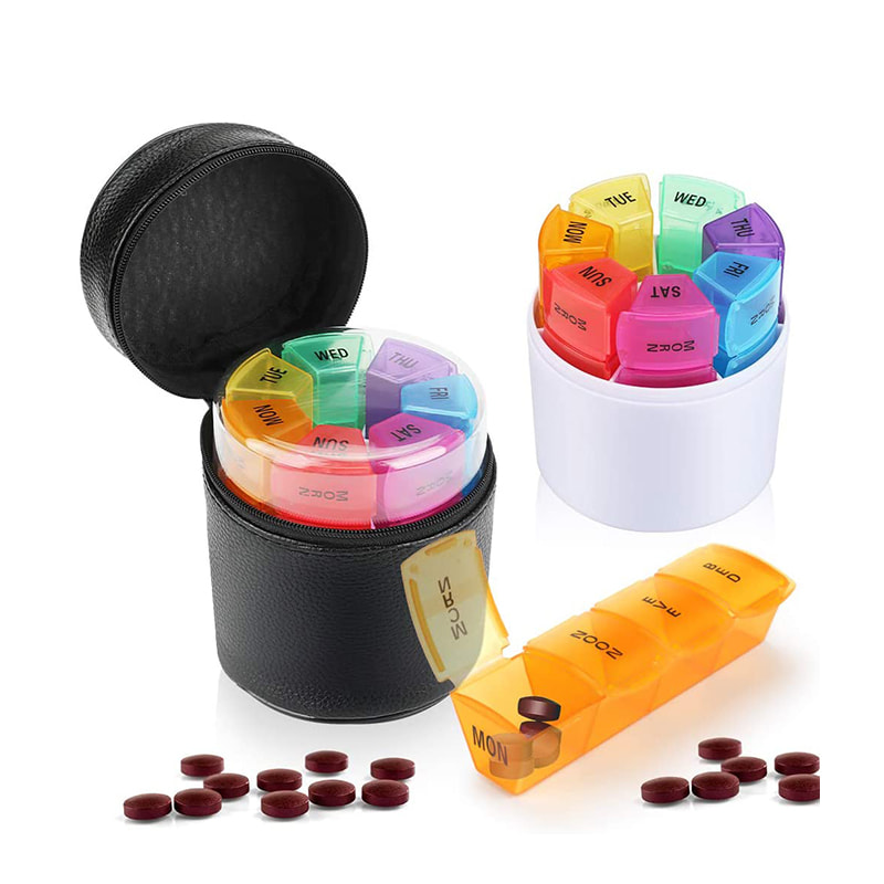 Cestovní neonový týdenní plánovač pilulek s taškou na zip 